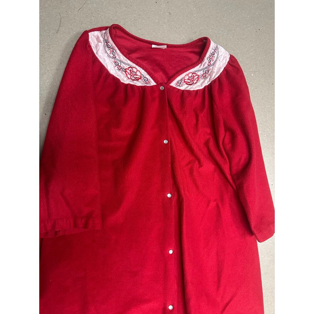 Red, Button Up, Plush Robe Simply Basic, Featurin… - image 2